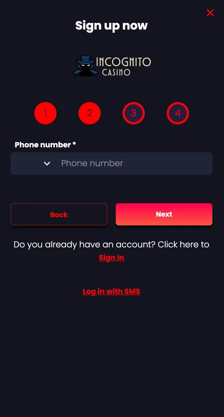 Registration step 2: phone number